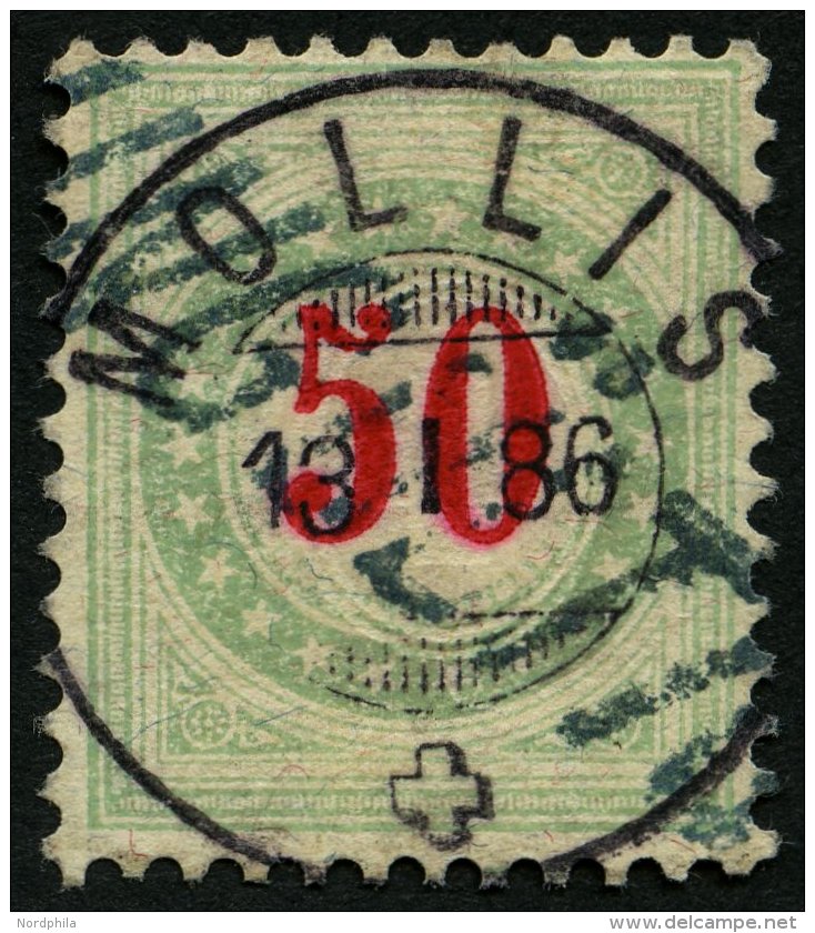 PORTOMARKEN P 20 IIAXaK O, 1883, 50 C. Opalgrün/rot, Zentrischer K2 MOLLIS Und Blauer Ungültig-Stempel, Pracht - Postage Due