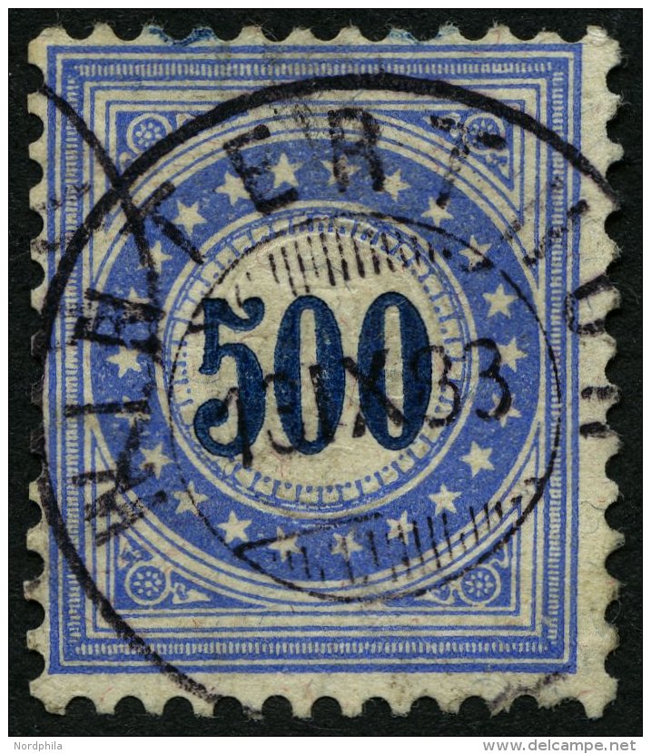 PORTOMARKEN P 14K O, 1882, 500 C. Ultramarin/dunkelblau, Faserpapier, Rahmen Kopfstehend, Winzige Knitterspur Sonst Prac - Postage Due