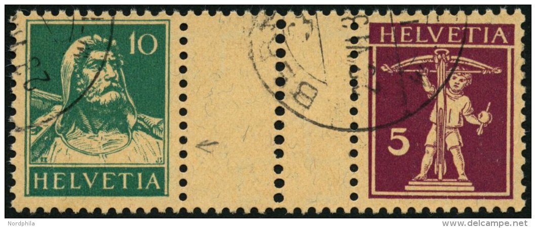 ZUSAMMENDRUCKE WZ 26C O, 1928, Tellknabe/Tellbrustbild 10 + Z + 5, Zwischensteg Senkrecht Gezähnt, Pracht, Mi. 110. - Se-Tenant