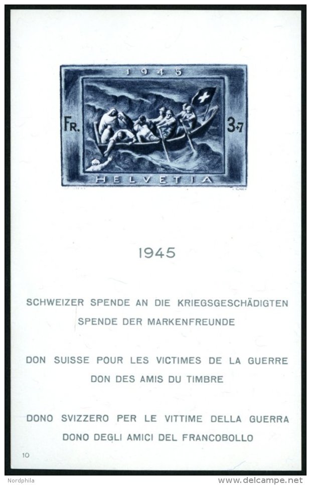 SCHWEIZ BUNDESPOST Bl. 11 **, 1945, Block Kriegsgeschädigte, Weißer Gummi, Pracht - Used Stamps