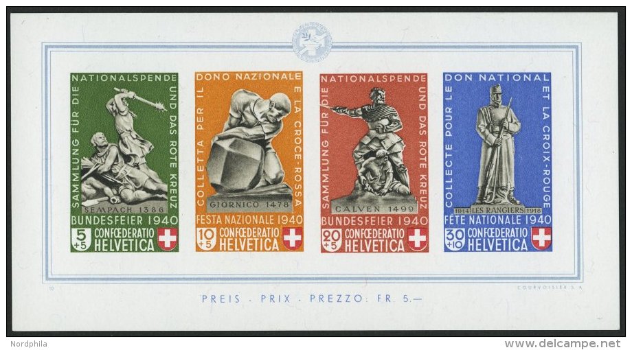 SCHWEIZ BUNDESPOST Bl. 5 **, 1940, Block Pro Patria, Pracht, Mi. 450.- - Blocks & Sheetlets & Panes