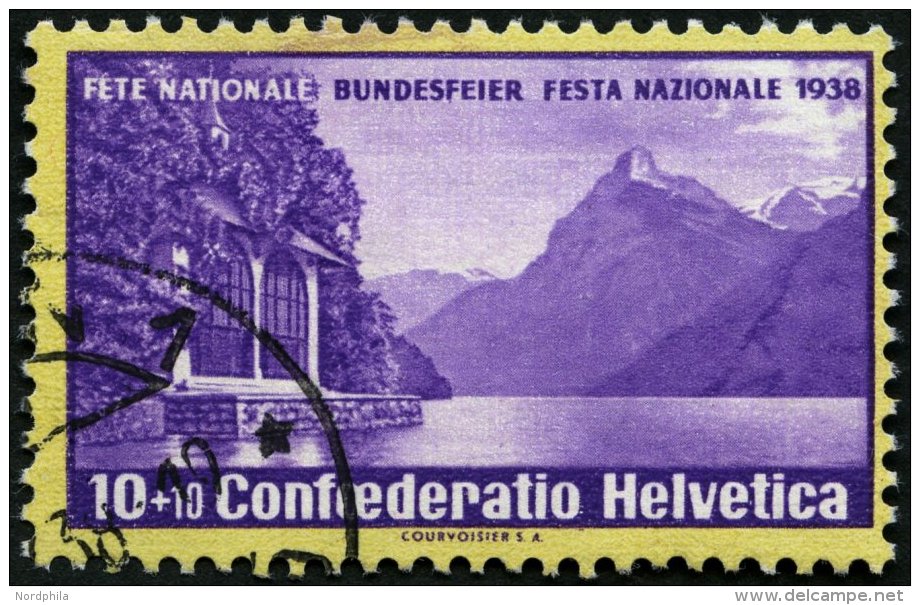 SCHWEIZ BUNDESPOST 326z O, 1938, 10 C. Pro Patria, Geriffelter Gummi, Pracht, Mi. 120.- - Used Stamps