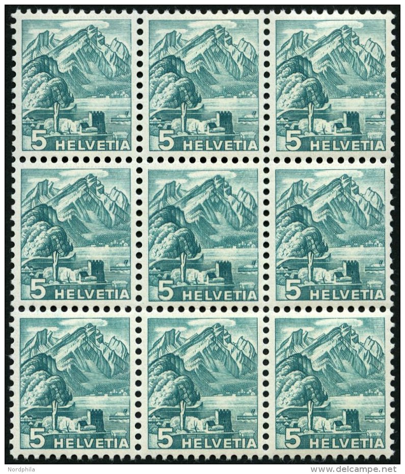 SCHWEIZ BUNDESPOST 298zDPIII **, 1936, 5 C. Bläulichgrün, Geriffelter Gummi, Doppelprägung Im Gesamten Ma - Used Stamps