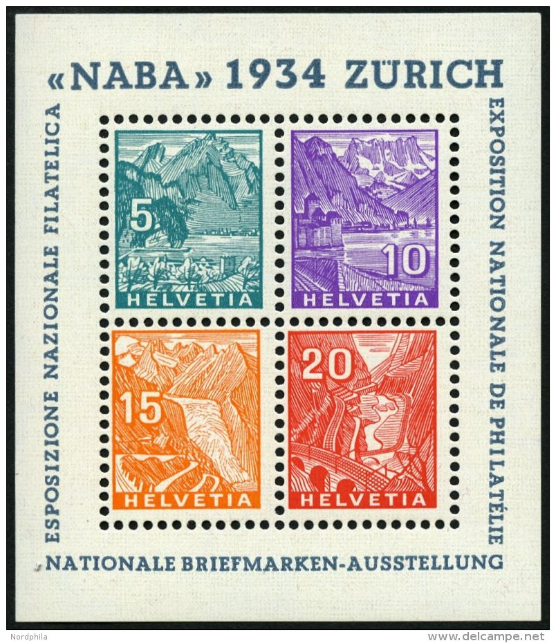 SCHWEIZ BUNDESPOST Bl. 1 **, 1934, Block NABA, Pracht, Mi. 800.- - Gebruikt