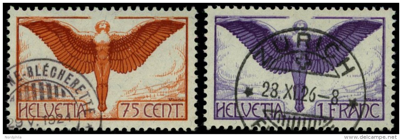 SCHWEIZ BUNDESPOST 190/1x O, 1924, 75 C. Und 1 Fr. Flugpost, Gewöhnliches Papier, 2 Prachtwerte, Mi. 145.- - Gebruikt