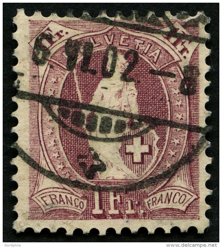 SCHWEIZ BUNDESPOST 63D O, 1882, 1 Fr. Lila, Gezähnt K 111/2:12, Pracht, Mi. 300.- - Oblitérés