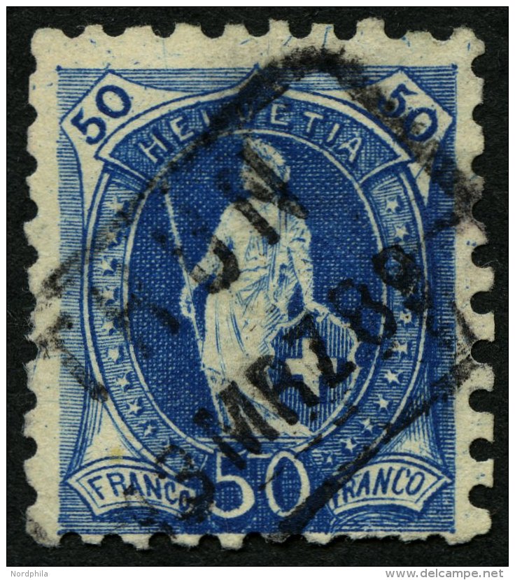 SCHWEIZ BUNDESPOST 62B O, 1882, 50 C. Blau, Gezähnt K 9 3/4:91/4, Feinst (übliche Zähnung), Mi. 380.- - Used Stamps