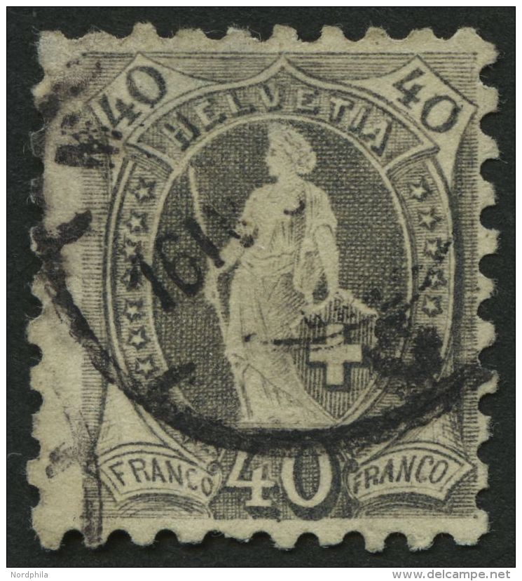 SCHWEIZ BUNDESPOST 61B O, 1882, 40 C. Grau, Gezähnt K 9 3/4:91/4, Dünne Stelle, Feinst, Mi. 750.- - Other & Unclassified