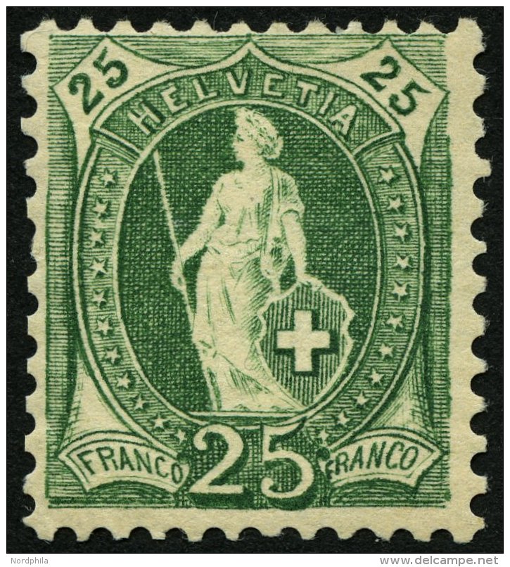 SCHWEIZ BUNDESPOST 59XC *, 1882, 25 C. Grün, Kontrollzeichen X, Gezähnt K 111/2:11, (Zst. 67C) Falzrest, &uuml - Used Stamps