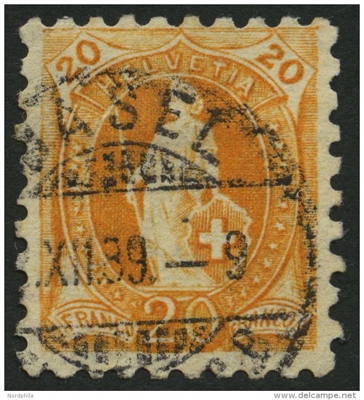 SCHWEIZ BUNDESPOST 58B O, 1882, 20 C. Orange, Gezähnt 9 3/4:91/4, Pracht, Mi. 110.- - Other & Unclassified
