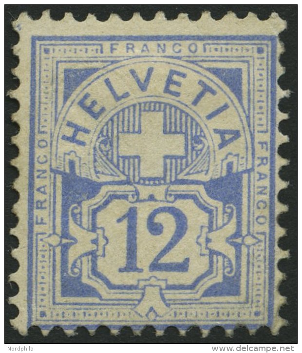 SCHWEIZ BUNDESPOST 48 *, 1882, 12 C. Lebhaftultramarin, Falzreste, Pracht, Mi. 240.- - Oblitérés