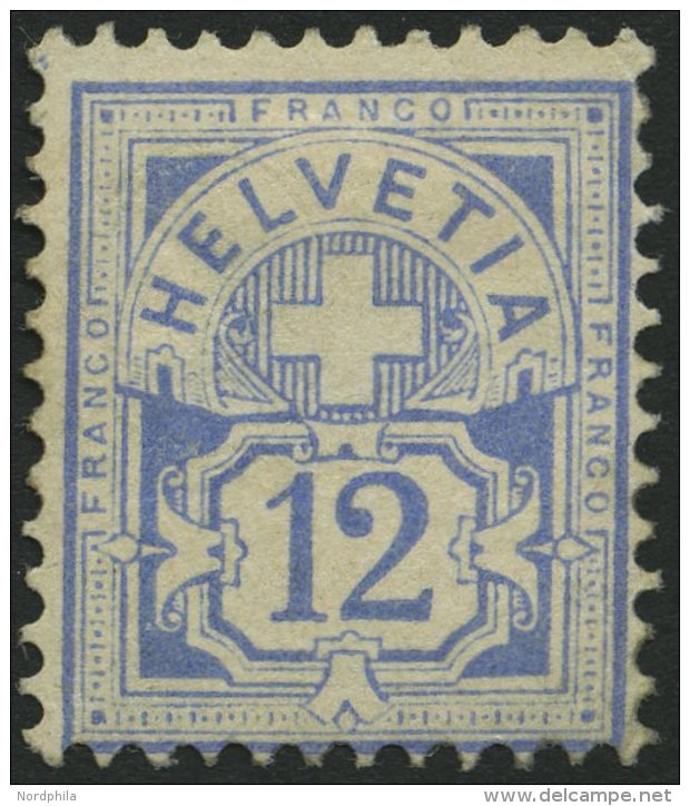 SCHWEIZ BUNDESPOST 48 *, 1882, 12 C. Lebhaftultramarin, Falzreste, Pracht, Mi. 240.- - Used Stamps