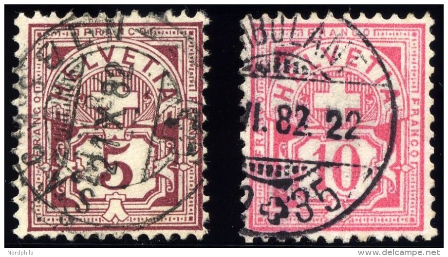 SCHWEIZ BUNDESPOST 46/7 O, 1882, 5 C. Lilabraun Und 10 C. Lebhaftrosarot, 2 Werte üblich Gezähnt Pracht, Mi. 2 - Used Stamps