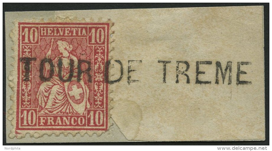 SCHWEIZ BUNDESPOST 30 BrfStk, 1867, 10 C. Rot Auf Briefstück Mit L1 TOUR DE TREME, Feinst - Gebruikt