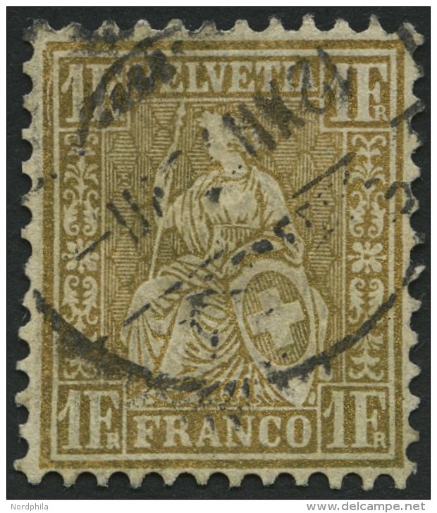 SCHWEIZ BUNDESPOST 28c O, 1864, 1 Fr. Gold, Pracht, Mi. 110.- - Gebruikt