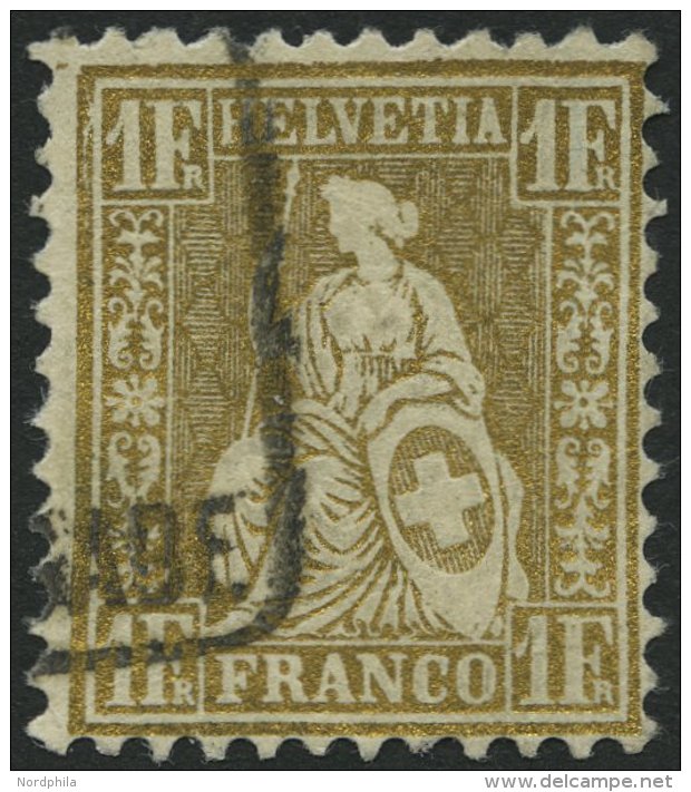 SCHWEIZ BUNDESPOST 28c O, 1864, 1 Fr. Gold Mit Klischeefehler Gespaltene Randlinie Links Oben, Pracht, Fotobefund Herman - Used Stamps