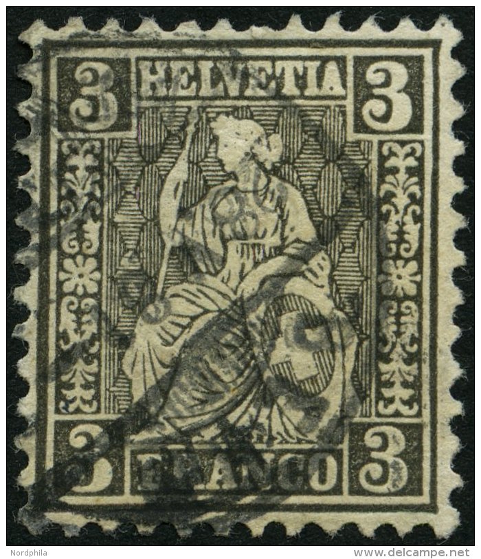 SCHWEIZ BUNDESPOST 21a O, 1862, 3 C. Grauschwarz, üblich Gezähnt Pracht, Gepr. Marchand, Mi. 130.- - Used Stamps