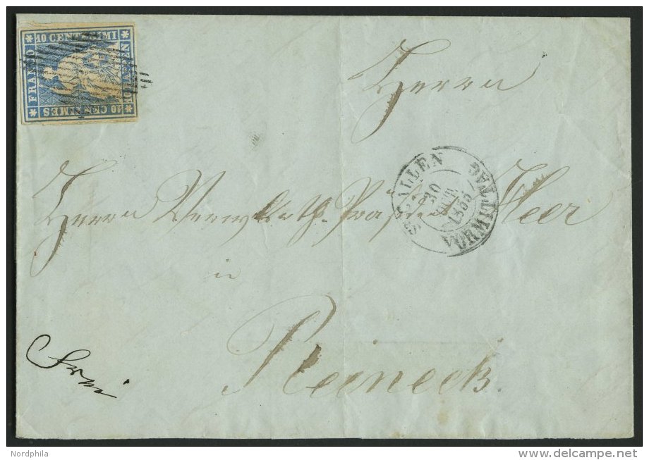 SCHWEIZ BUNDESPOST 14IIAym BRIEF, 1855, 10 Rp. Blau, Berner Druck I, (Zst. 23Ba), Vollrandig Auf Brief Von St. Gallen Na - Brieven En Documenten