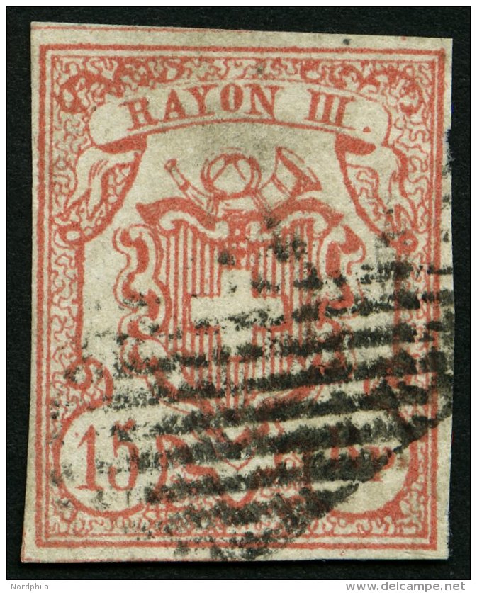 SCHWEIZ BUNDESPOST 12 O, 1852, 15 Rp. Rot, Pracht, Gepr. Von Der Weid, Mi. 130.- - 1843-1852 Timbres Cantonaux Et  Fédéraux