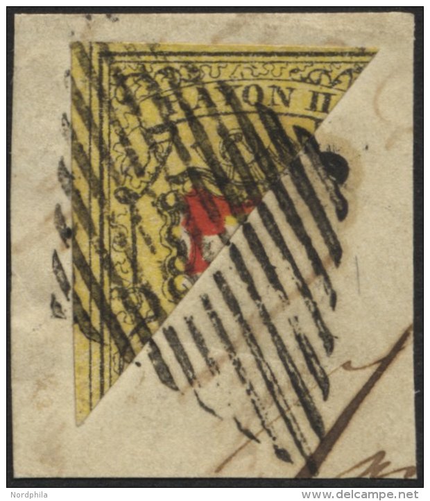 SCHWEIZ BUNDESPOST 8IIH BrfStk, 1850, 10 Rp. Schwarz/rot Auf Gelb, Type 25, Diagonal Halbiert, Kabinettbriefstück, - 1843-1852 Federale & Kantonnale Postzegels