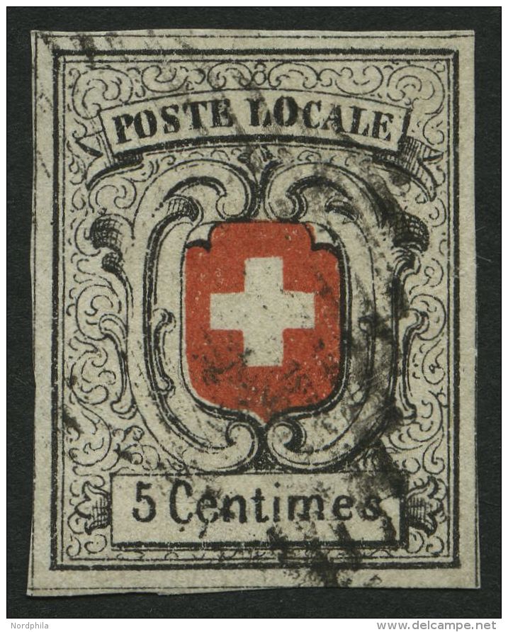 SCHWEIZ BUNDESPOST 3b O, 1851, 5 C. Tiefschwarz/rot, Sog. Neuenburg, (Zst. 11a), Kaum Sichtbare Leichte Bugspur Sonst Vo - Gebruikt