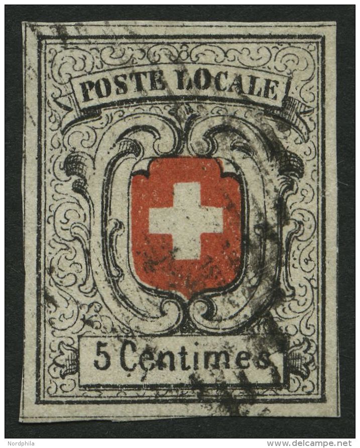 SCHWEIZ BUNDESPOST 3b O, 1851, 5 C. Tiefschwarz/rot, Sog. Neuenburg, (Zst. 11a), Kaum Sichtbare Leichte Bugspur Sonst Vo - Used Stamps