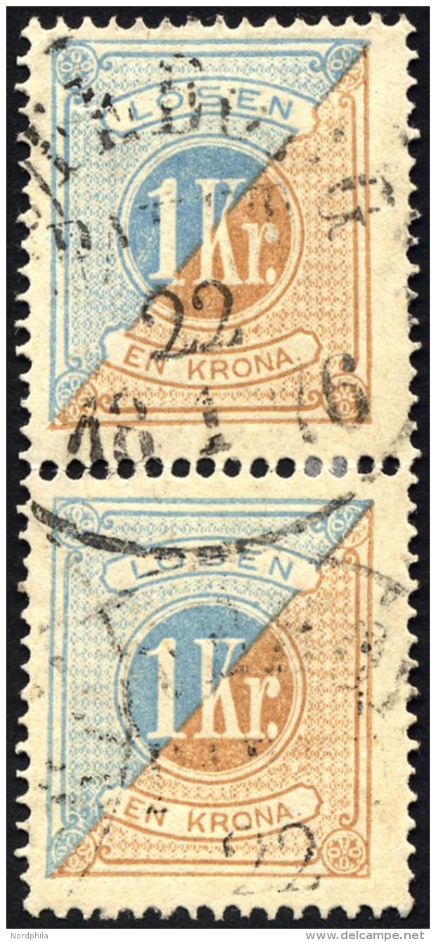 PORTOMARKEN P 10A Paar O, 1874, 1 Kr. Braun/blau Im Senkrechten Paar, Gezähnt 14, Pracht - Used Stamps