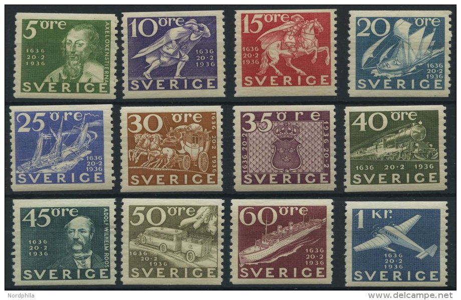 SCHWEDEN 227-38 *, 1936, 300 Jahre Post, Falzrest, Prachtsatz (12 Werte) - Used Stamps