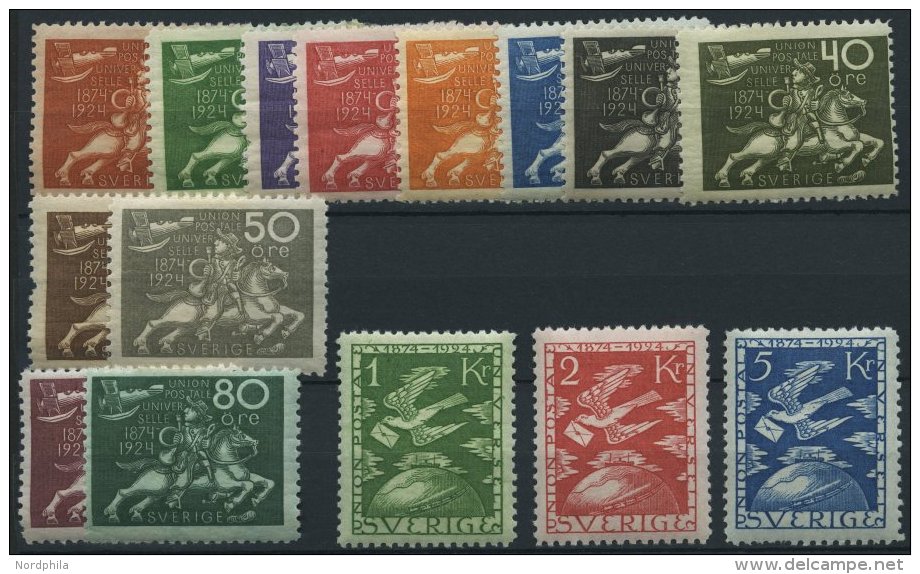 SCHWEDEN 159-73 *, 1924, UPU, Falzrest, üblich Gezähnter Prachtsatz, Facit 5500.- Skr. - Used Stamps