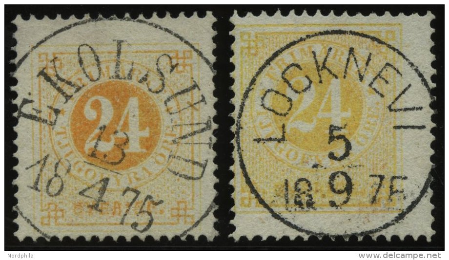 SCHWEDEN 23A O, 1872, 24 Ö. Gelb Und Orange, Gezähnt K 14, Zentrische Stempel EKOLSUND Und LOCKNEUI, 2 Kabinet - Used Stamps