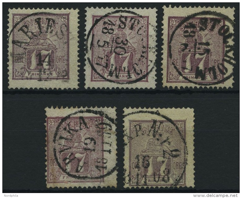 SCHWEDEN 15a O, 1866, 17 Ö. Rotlila, 5 Werte In Farbnuancen, Feinst/Pracht, Mi. 700.- - Used Stamps
