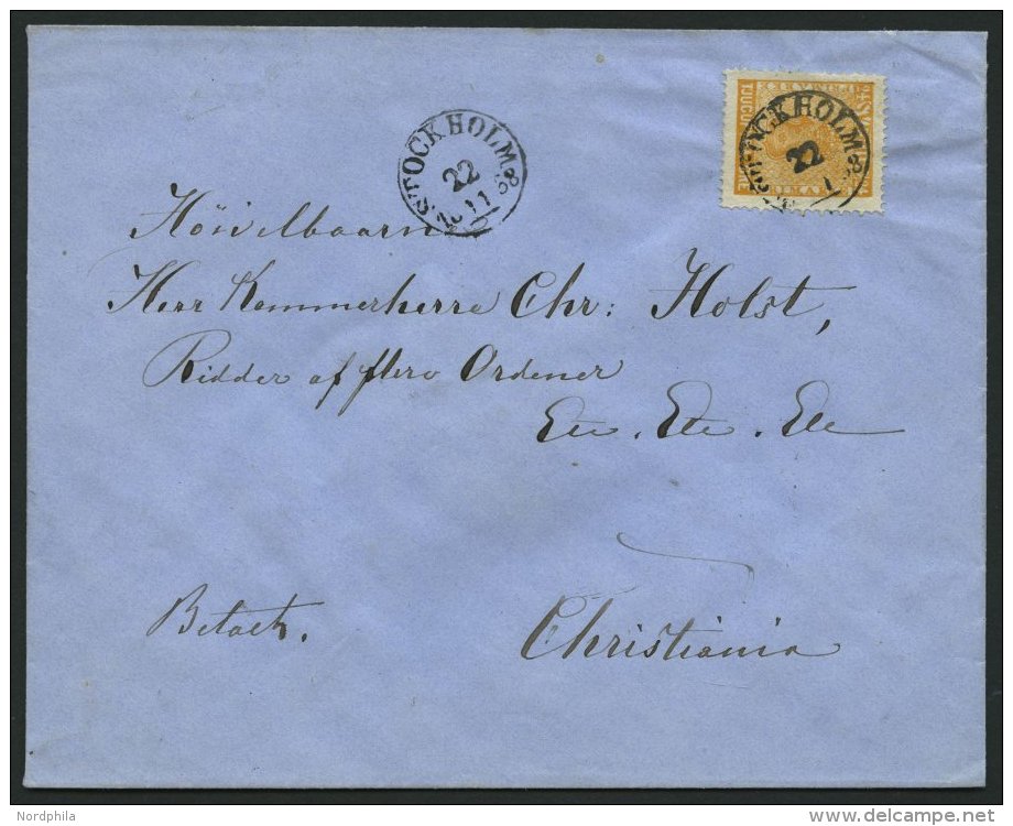 SCHWEDEN 10 BRIEF, 1858, 24 Ö. Orange Auf Brief Von STOCKHOLM Nach Christiania, Pracht - Used Stamps