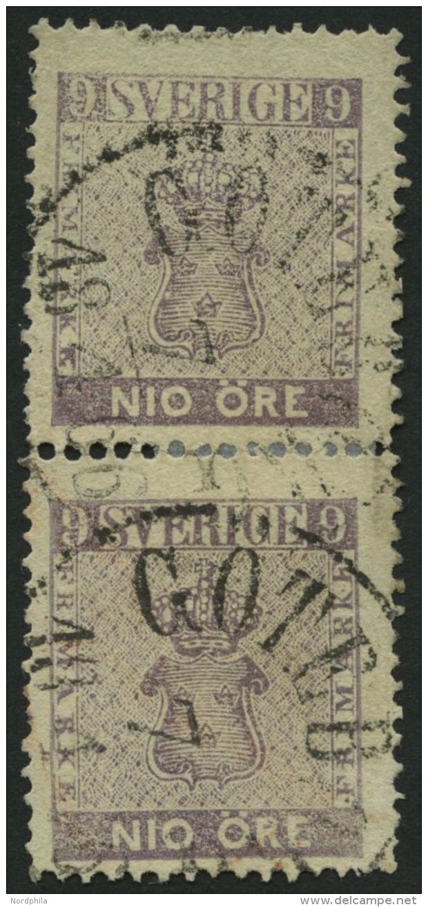 SCHWEDEN 8b Paar O, 1863, 9 Ö. Blauviolett Im Senkrechten Paar (etwas Angetrennt, Mit Falz Gestützt), K1 G&Oum - Used Stamps
