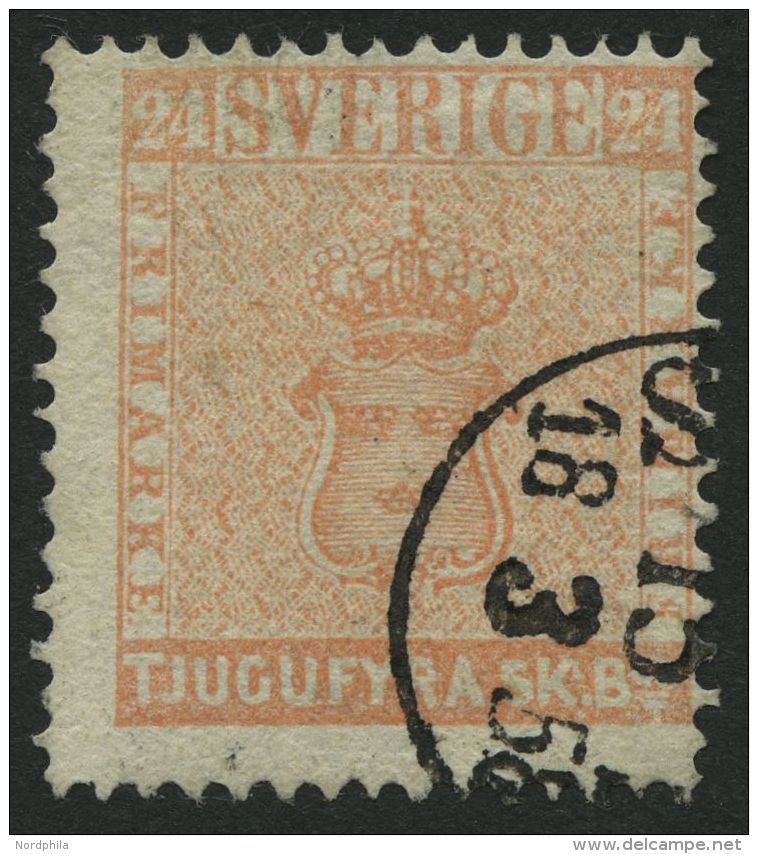 SCHWEDEN 5a O, 1855, 24 Skill. Bco. Hellorangerot (Facit 5d), Signiert Sjöman, Mi. 2000.- - Used Stamps