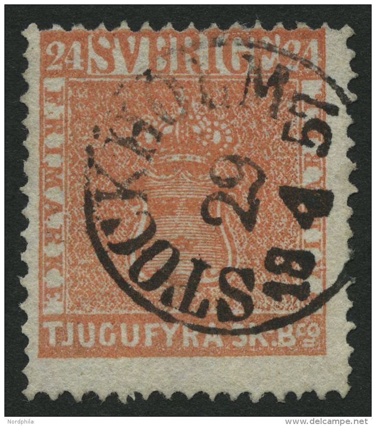 SCHWEDEN 5a O, 1855, 24 Skill. Bco. Orangerot, Pracht, Fotoattest Grønlund, Mi. 2000.- - Used Stamps