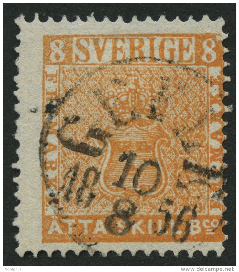 SCHWEDEN 4a O, 1855, 8 Skill. Bco. Rötlichborange (Facit 4a), Pracht, Fotoattest Obermüller Wilén, Mi. - Used Stamps