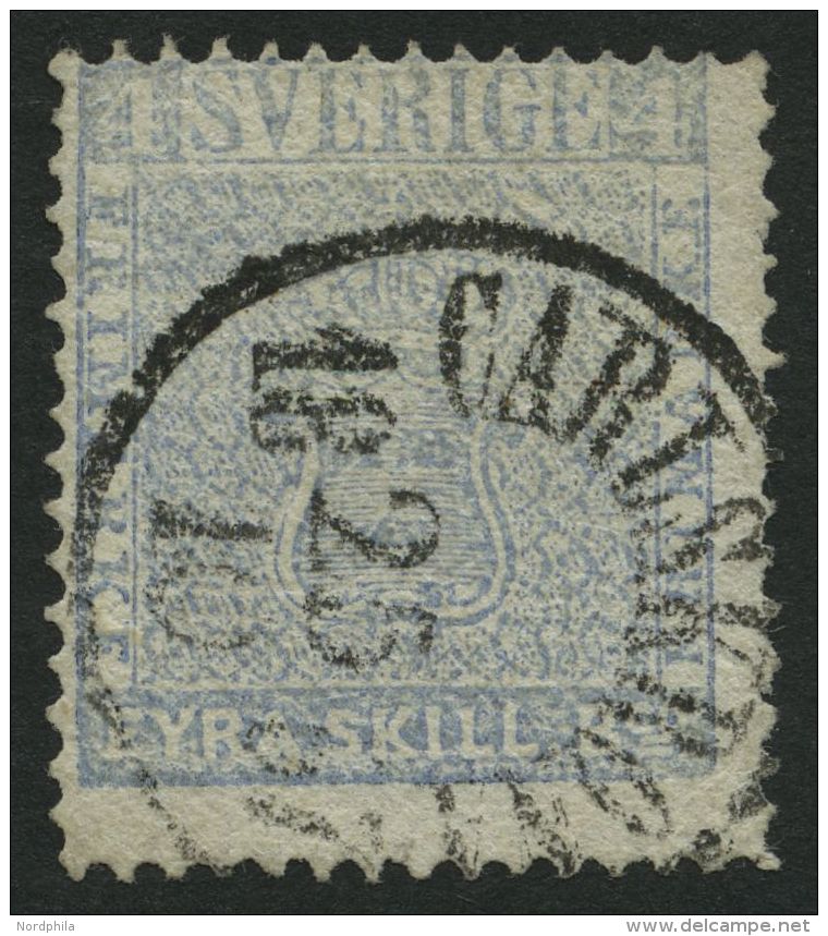 SCHWEDEN 2c O, 1857, 4 Skill. Bco. Grauultramarin (Facit 2j2), K1 CARLSKRONA, Unterer Rechter Eckzahn Lose Sonst Pracht, - Used Stamps