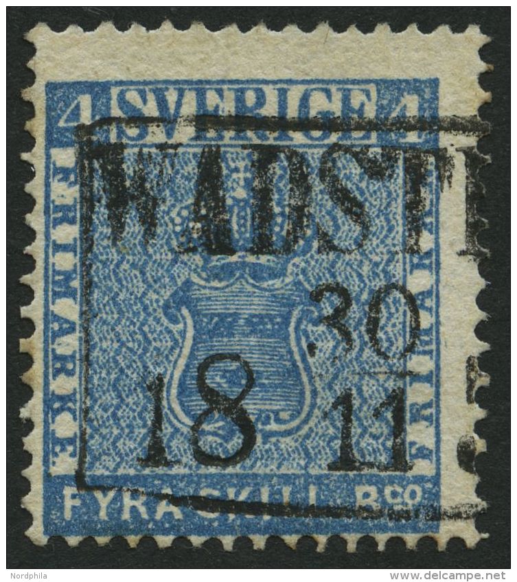 SCHWEDEN 2a O, 1855, 4 Skill. Bco. Blau (Facit 2e), R3 WADSTENA, Pracht, Fotoattest Thorsson - Used Stamps