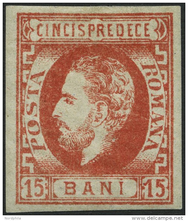 RUMÄNIEN 30 *, 1872, 15 B. Rot, Falzrest, Pracht, Mi. 250.- - Other & Unclassified