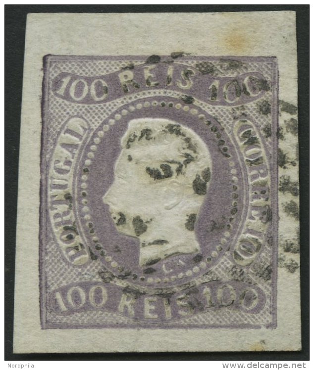 PORTUGAL 23 O, 1867, 100 R. Dunkellila, Pracht, Mi. 140.- - Gebruikt