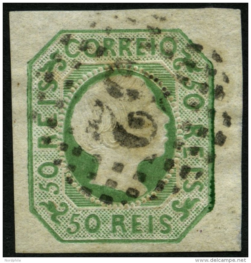 PORTUGAL 7a O, 1855, 50 R. Gelbgrün, Nummernstempel 52, Pracht, Mi. 100.- - Used Stamps