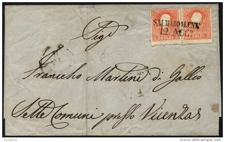 LOMBARDEI UND VENETIEN 9II BRIEF, 1858, 5 So. Rot, Type II, 2x Mit L2 S.M. MADDALENA Auf Prachtbrief - Lombardije-Venetië