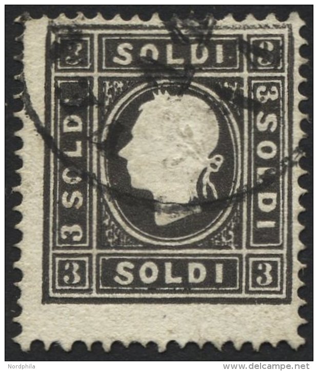 LOMBARDEI UND VENETIEN 7IIa O, 1859, 3 So. Schwarz, Type II, Pracht, Mi. 120.- - Lombardije-Venetië