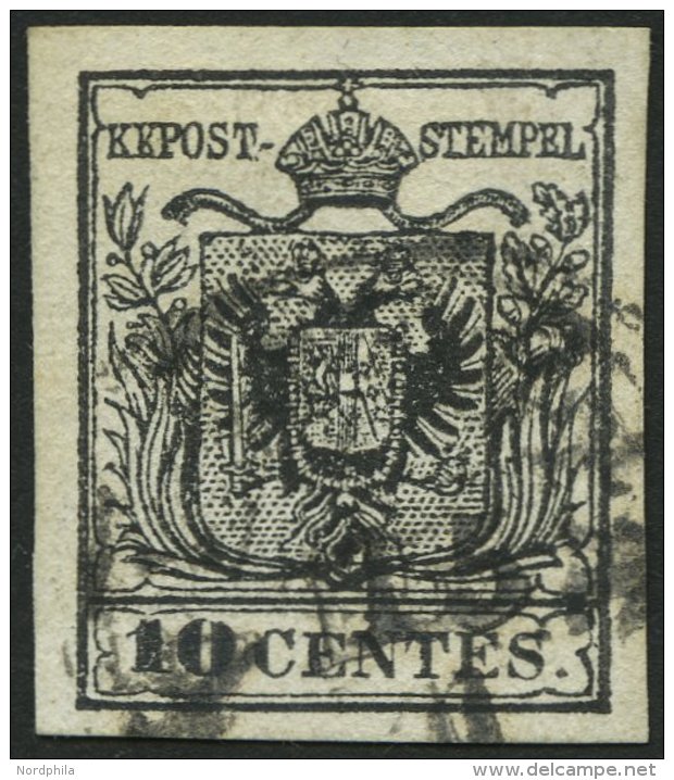 LOMBARDEI UND VENETIEN 2Ya O, 1854, 10 C. Schwarz, Maschinenpapier, Type III, K1, Pracht - Lombardy-Venetia