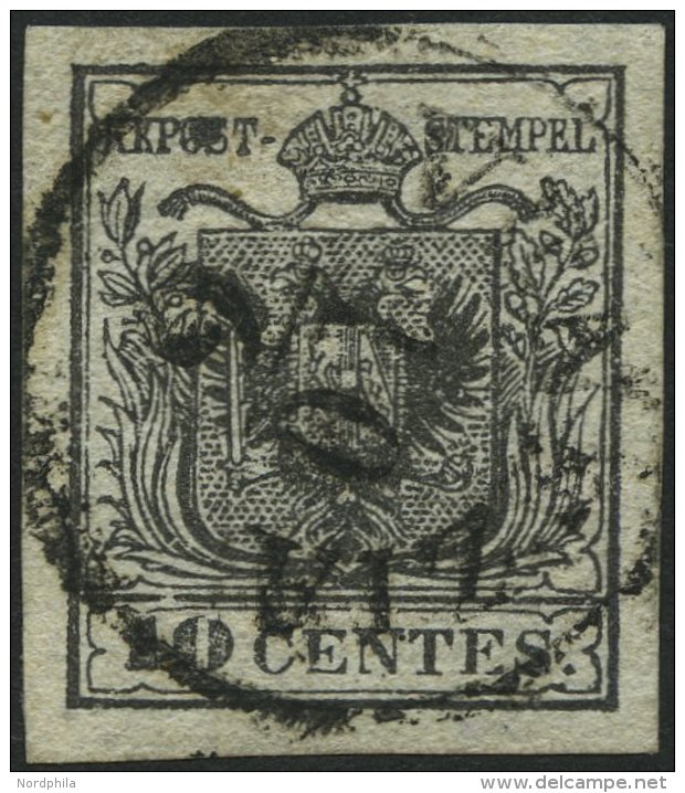 LOMBARDEI UND VENETIEN 2Xa O, 1850, 10 C. Schwarz, Handpapier, K1 VENEZIA, Pracht - Lombardije-Venetië