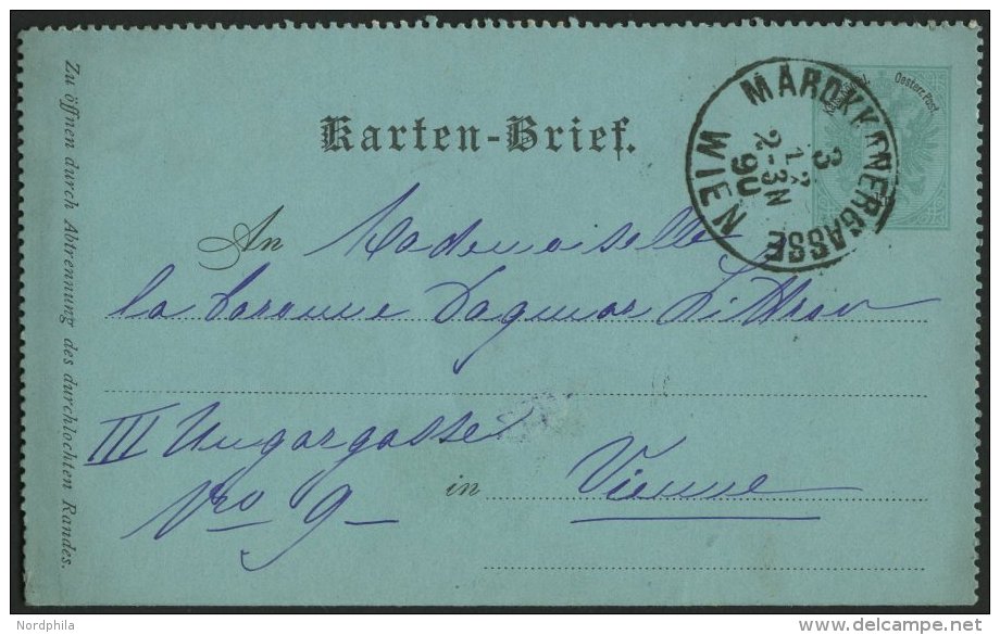 GANZSACHEN K 1a BRIEF, 1890, 3 Kr. Grün, Orts-Kartenbrief (deutsch), Grün, Mit K1 MARDKKANERGASSE WIEN, Pracht - Other & Unclassified