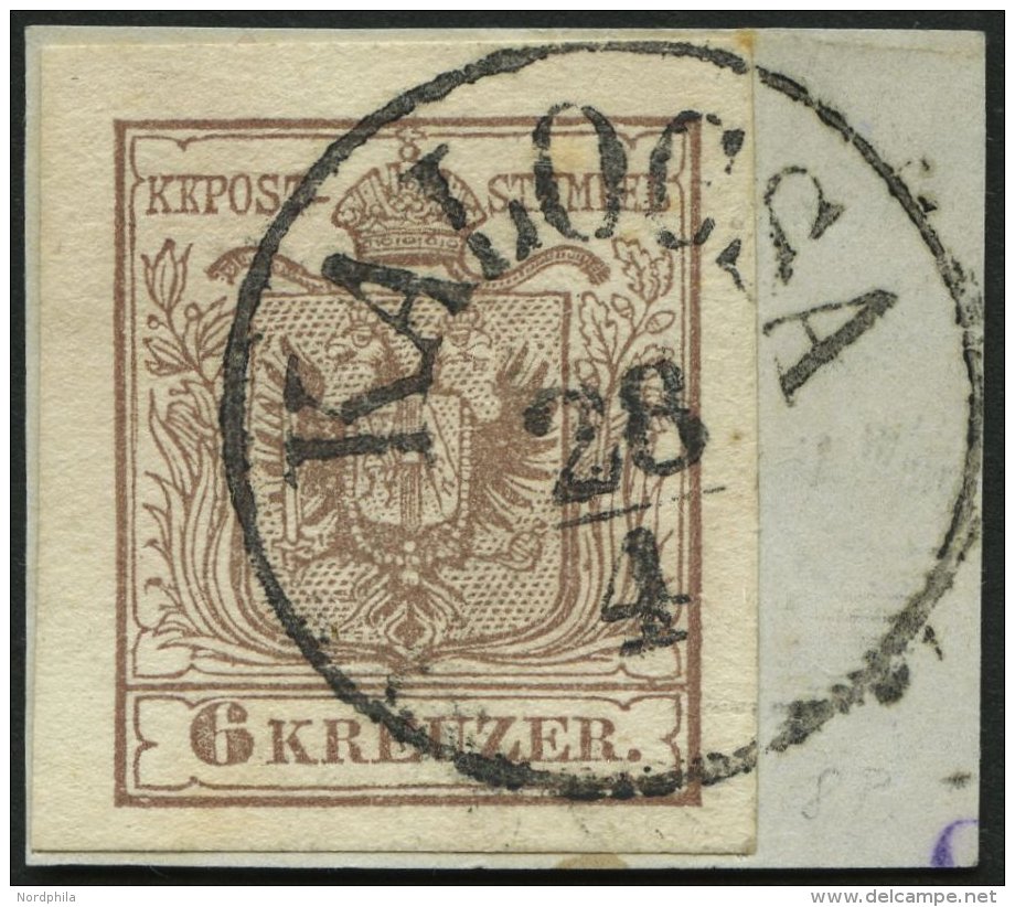 STERREICH 4Y BrfStk, 1854, 6 Kr. Braun, Maschinenpapier, Ungarischer K1 KALOCSA, Breitrandiges Prachtbriefstück - Autres & Non Classés