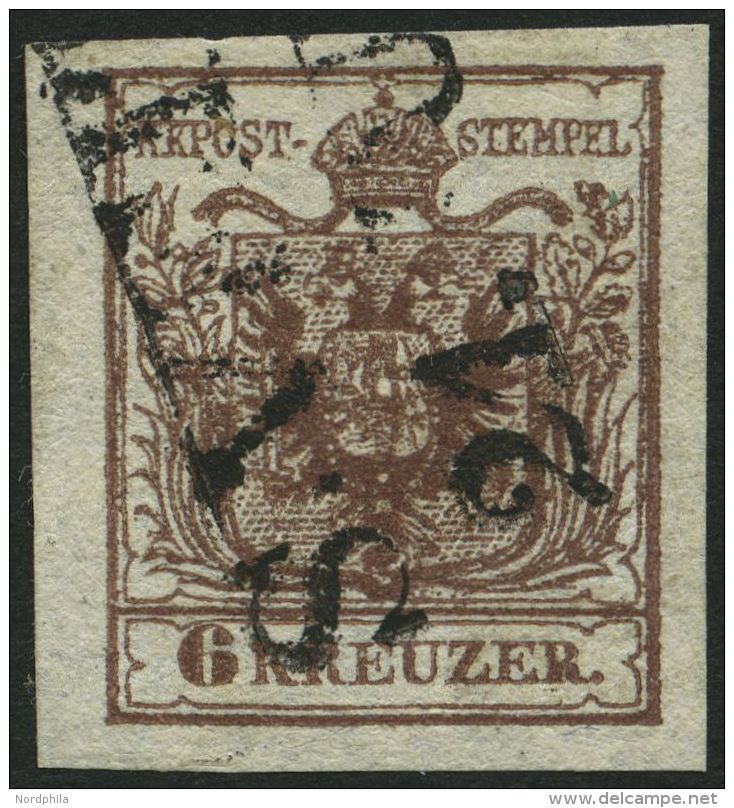 STERREICH 4X O, 1850, 6 Kr. Braun, Handpapier, Seidenpapier, L2 S. VEIT, Pracht - Autres & Non Classés