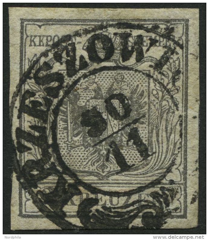 STERREICH 2Xc O, 1850, 2 Kr. Grauschwarz, Handpapier, K2 KRZESZOWICE, Pracht - Otros & Sin Clasificación