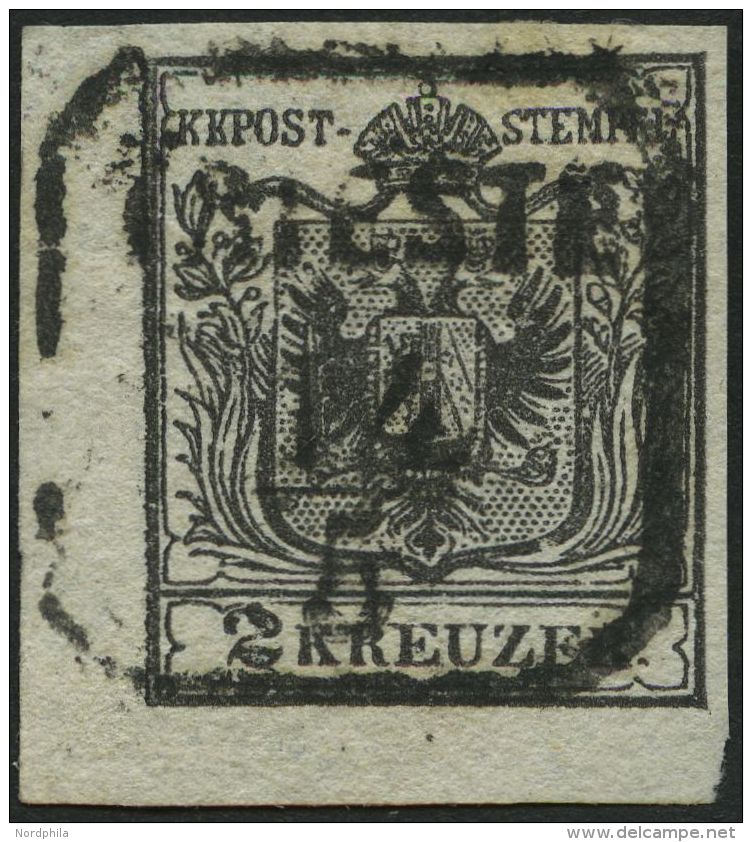 STERREICH 2Xa O, 1850, 2 Kr. Schwarz, Handpapier, Untere Linke Bogenecke, Zentrischer Stempel TRIESTE, Kabinett - Oblitérés